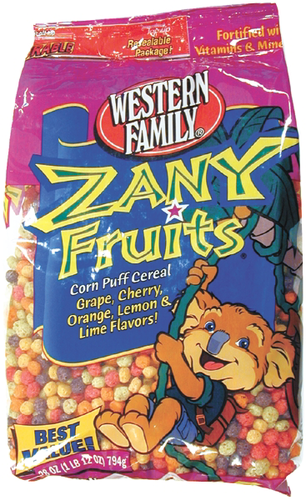 slide 1 of 1, Western Family Zany Fruits Cereal Bag, 28 oz