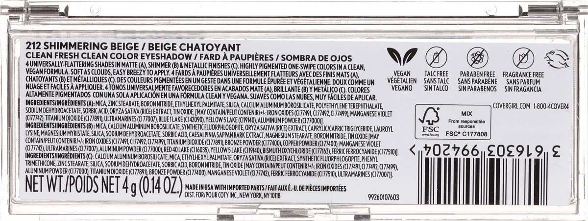 slide 6 of 10, Covergirl Clean Color Shimmering Beige 212 Eyeshadow 0.14 oz, 4 g