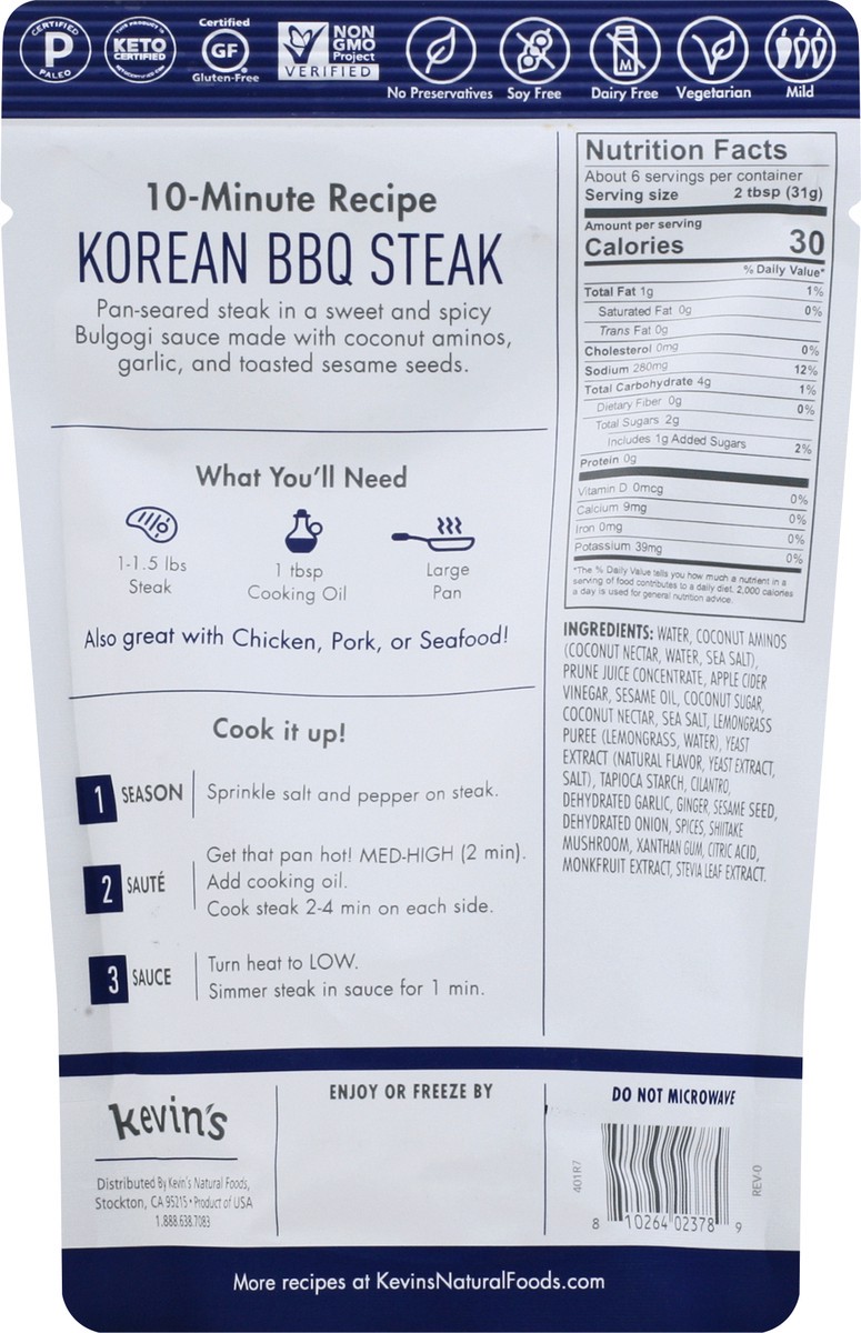 slide 10 of 12, Kevin's Mild Korean BBQ Sauce 7 oz, 7 oz