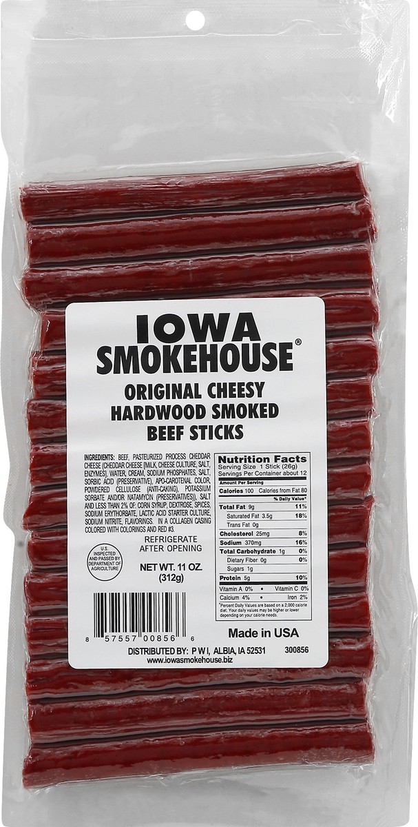 slide 8 of 11, Iowa Smokehouse Hardwood Smoked Original Cheesy Beef Sticks 11 oz, 11 oz