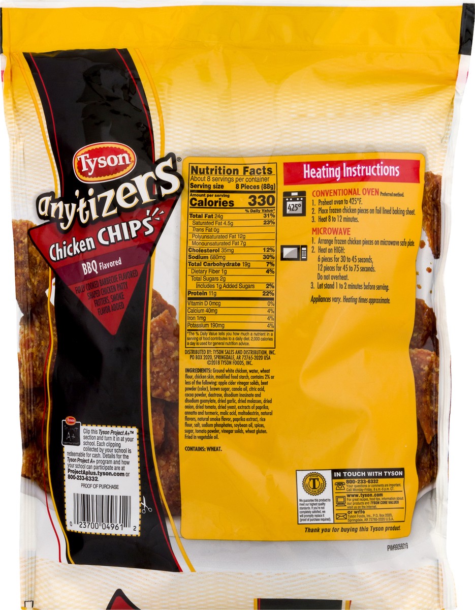 slide 10 of 10, Tyson Any'tizers All Natural* BBQ Flavored Chicken Chips (Frozen), 708.74 g