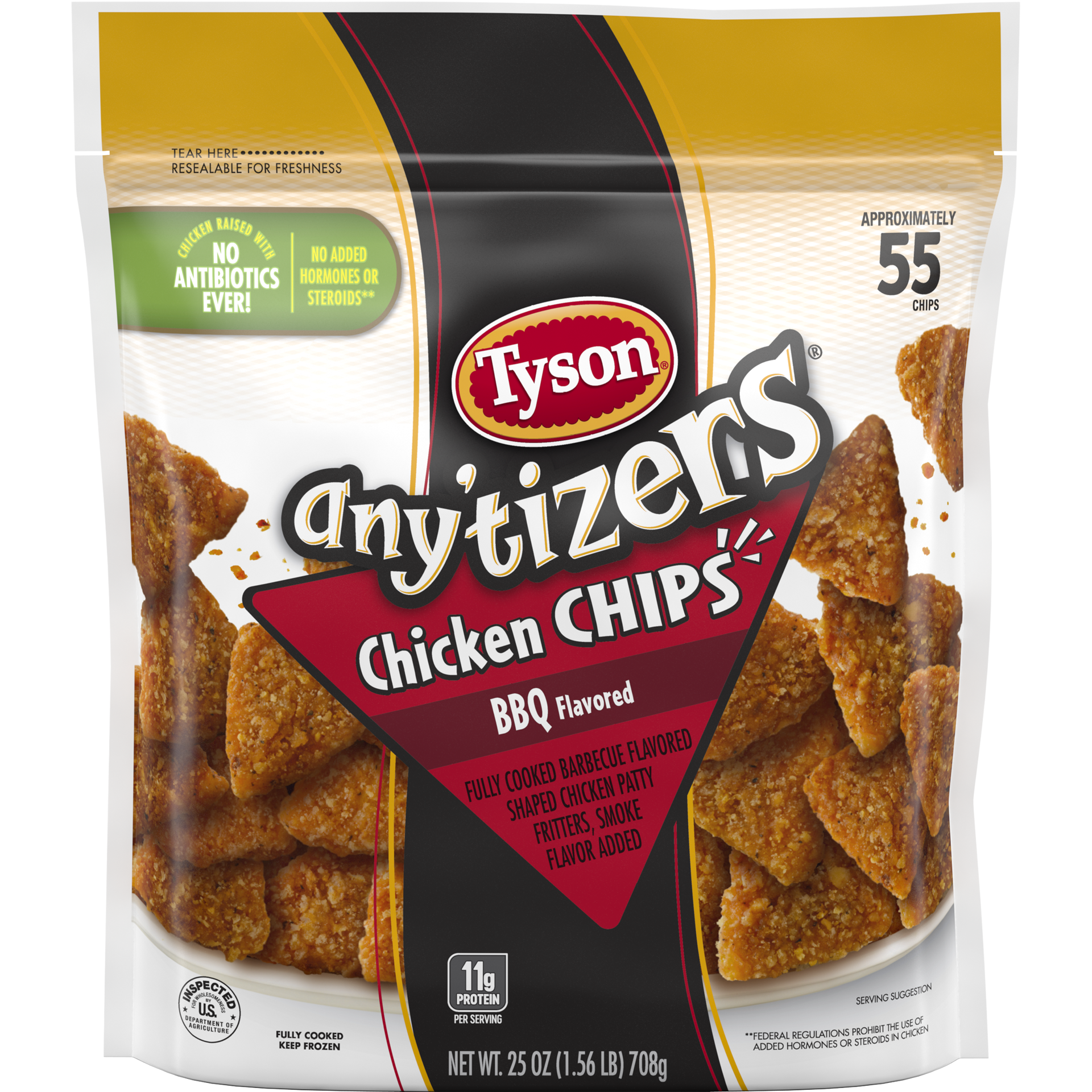 slide 1 of 10, Tyson Any'tizers All Natural* BBQ Flavored Chicken Chips (Frozen), 708.74 g