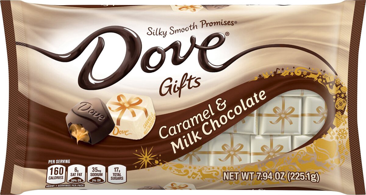 slide 6 of 12, DOVE PROMISES Milk Chocolate Caramel Christmas Candy, 7.94-Ounce Bag, 7.94 oz