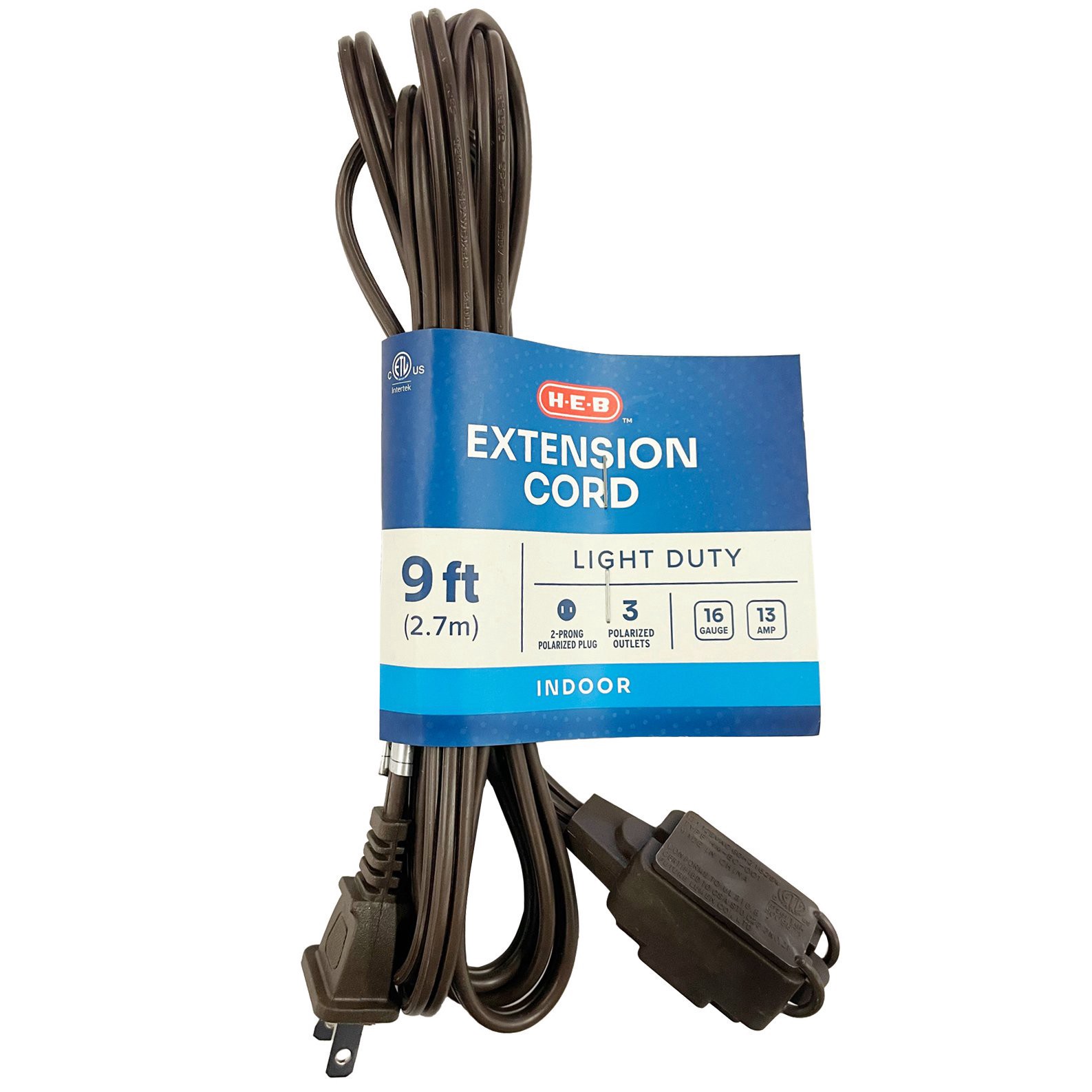 slide 1 of 1, H-E-B Indoor Extension Cord - Brown, 9 ft