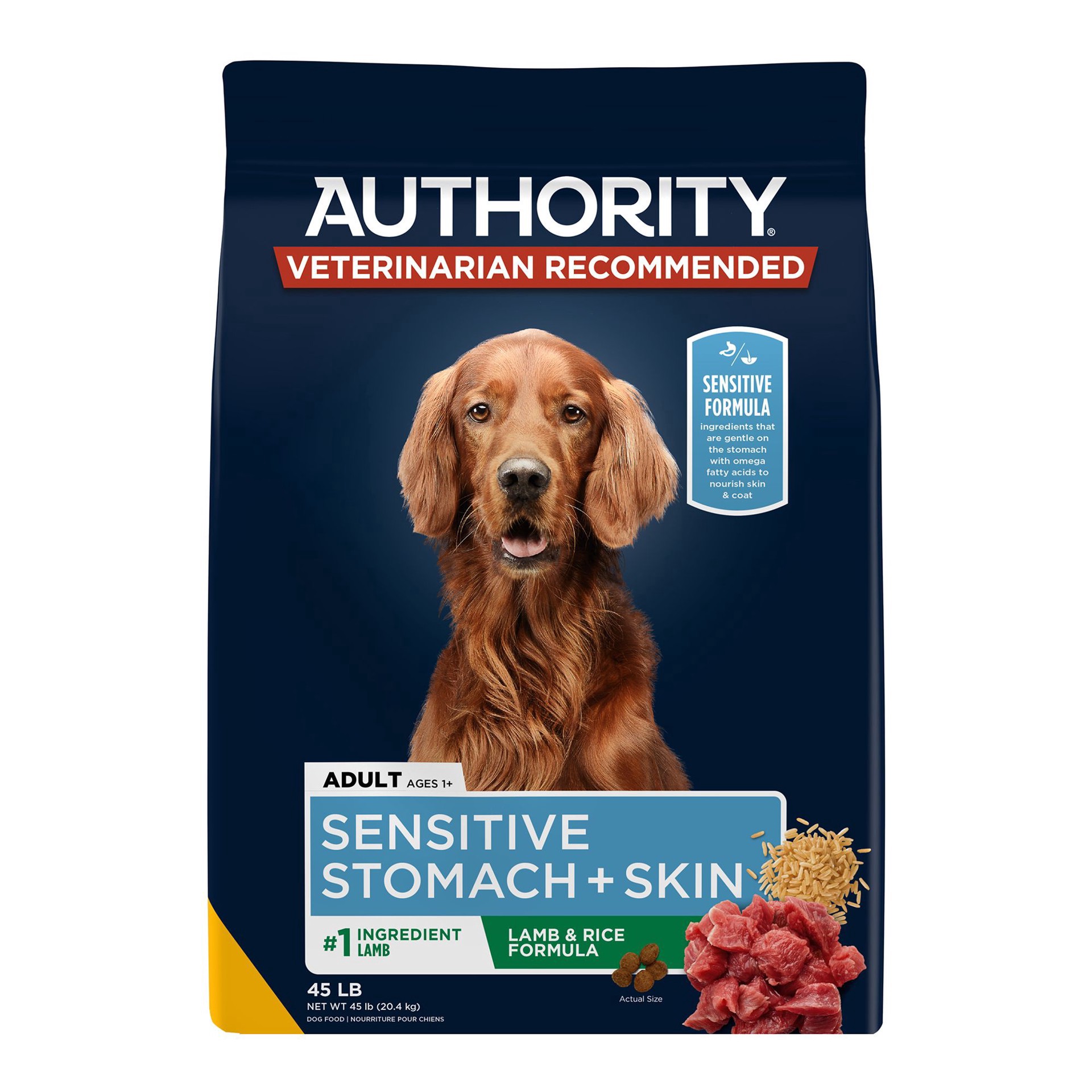 slide 1 of 1, Authority® Sensitive Stomach & Skin Adult Dog Dry Food - Lamb & Rice, 45 lb