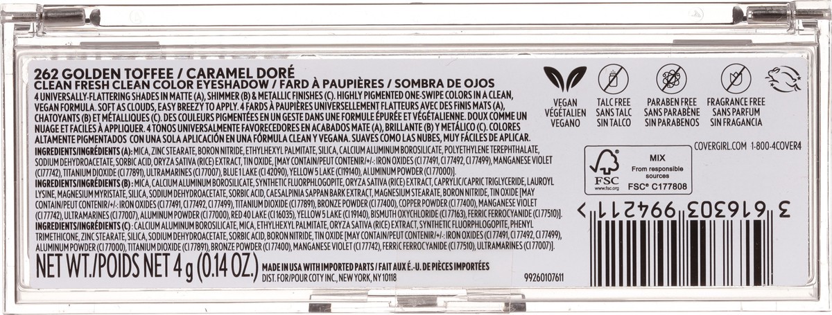 slide 8 of 10, Covergirl Golden Toffee 262 Clean Color Eyeshadow 0.14 oz, 4 g