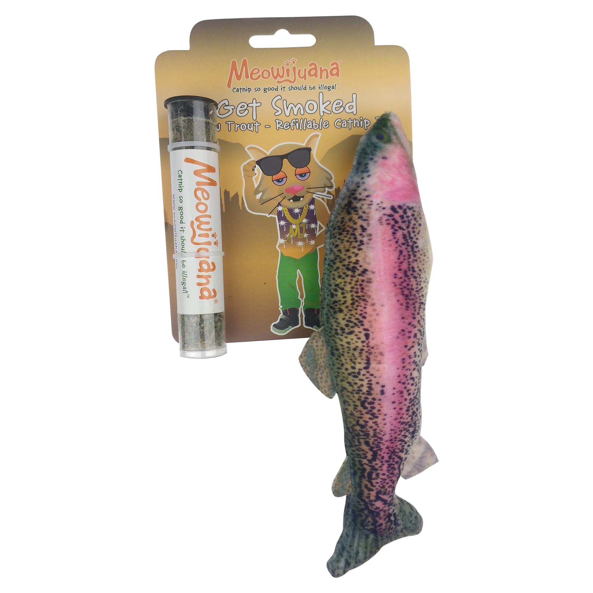 slide 1 of 1, Meowijuana Get Smoked Rainbow Trout Refillable Cat Toy - Catnip, 1 ct