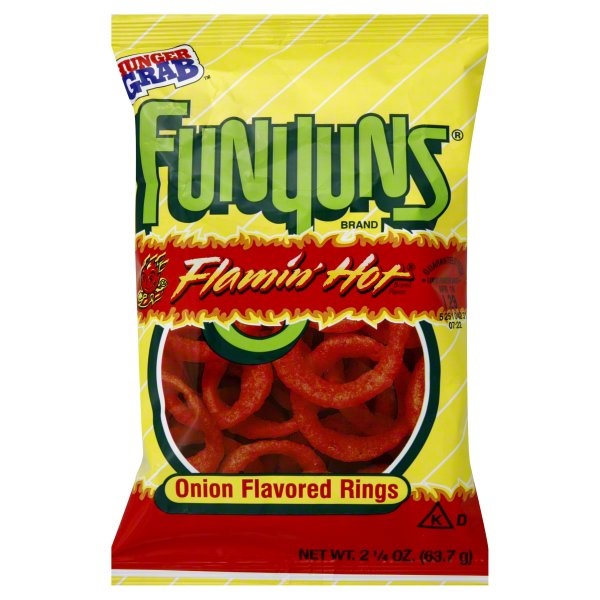 slide 1 of 6, Funyuns Onion Flavored Rings, Flamin' Hot, Hunger Grab, 2.75 oz