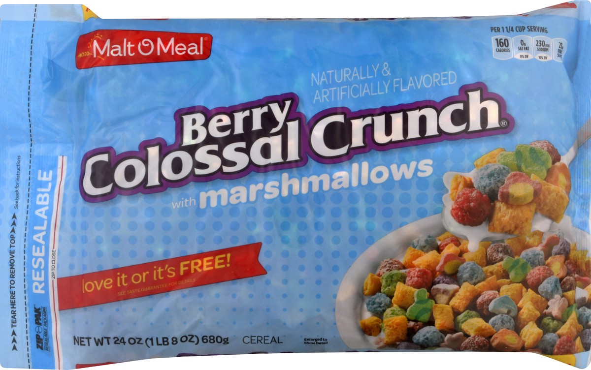 slide 4 of 10, Malt-O-Meal Berry Colossal Crunch with Marshmallows Breakfast Cereal, 24 OZ Bag, 24 oz