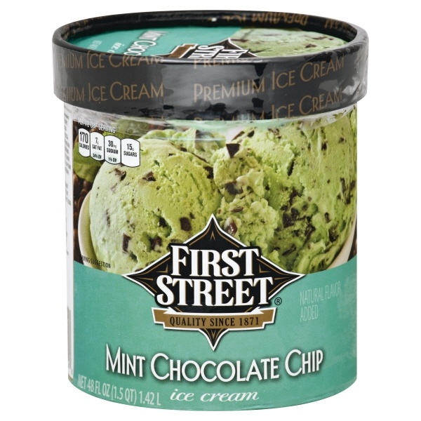 slide 1 of 1, First Street Mint Chocolate Chip Ice Cream, 48 oz