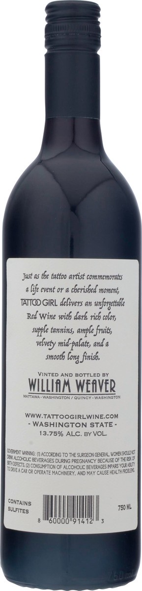 slide 8 of 9, Tattoo Girl Columbia Valley Red Wine 750 ml, 750 ml
