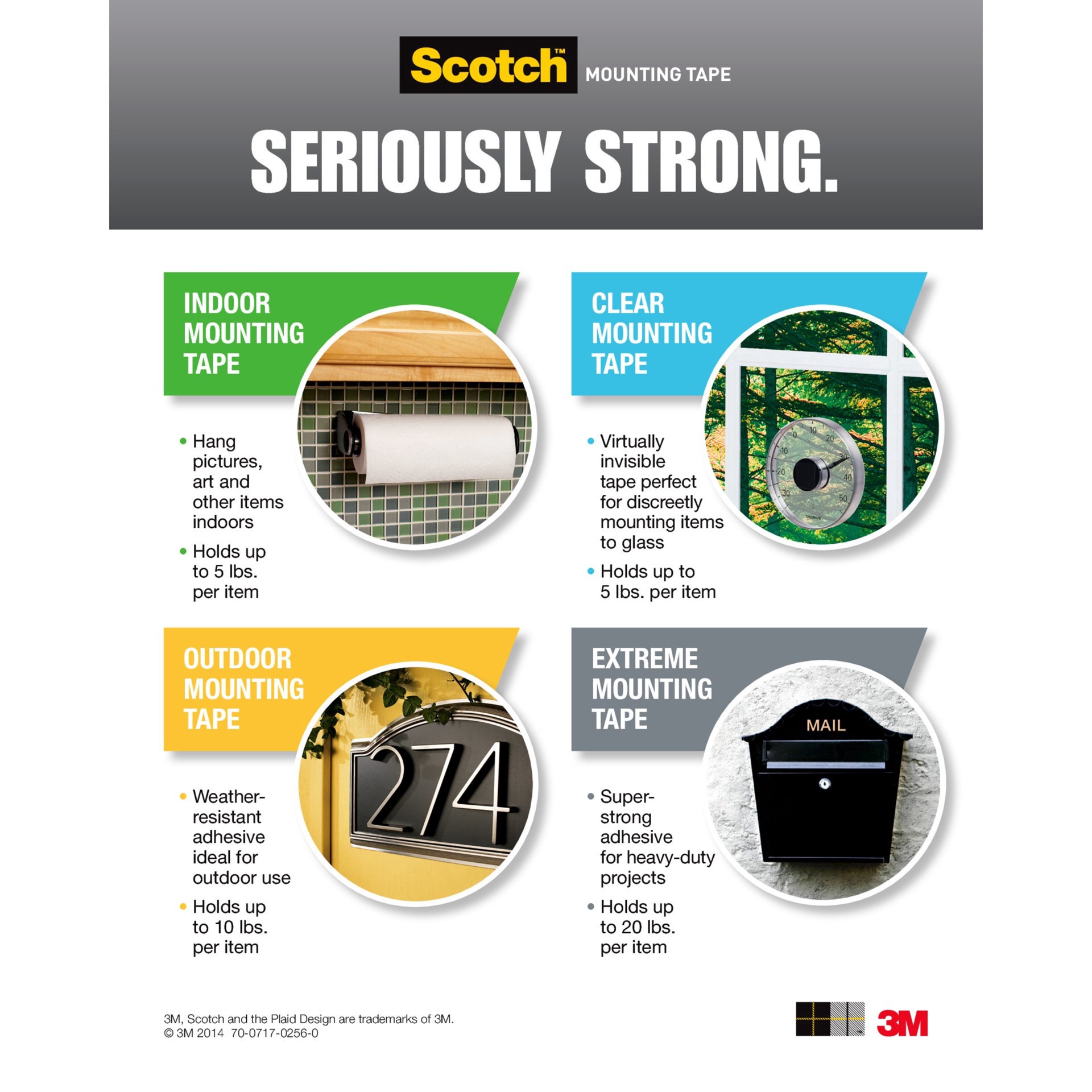 slide 3 of 13, 3m Scotch Permanent Mounting Tape, 1/2 in x 75 in