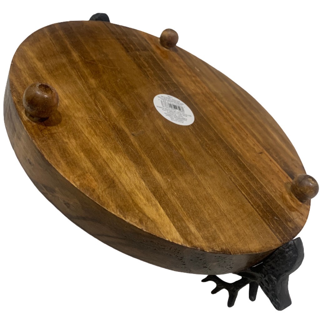 slide 2 of 4, 15" Round Wood Tray With Reindeer Handles By Ashland, 12 in x 15 in x 4 in
