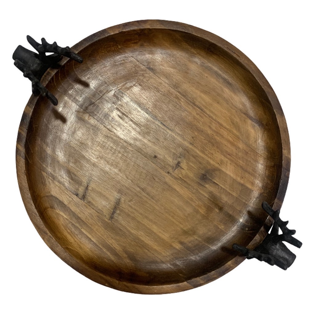 slide 3 of 4, 15" Round Wood Tray With Reindeer Handles By Ashland, 12 in x 15 in x 4 in