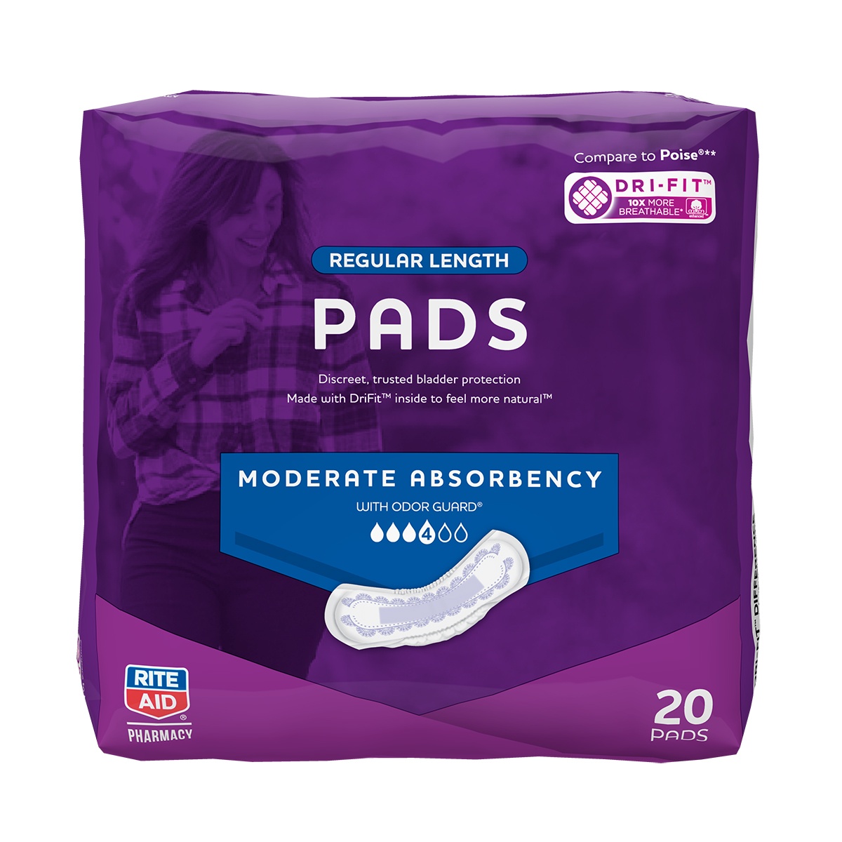 slide 1 of 1, Rite Aid Bladder Control Pads for Women, Moderate Absorbency, Regular, 20 ct