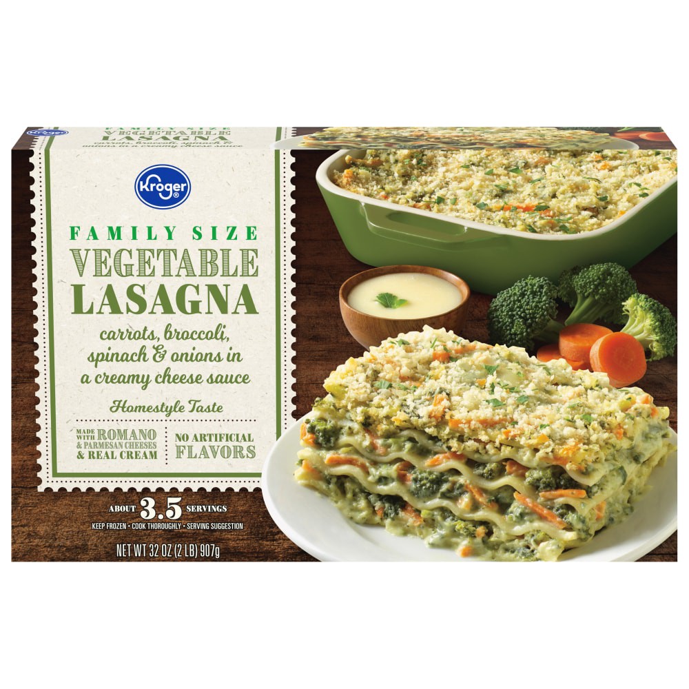 slide 1 of 2, Kroger Family Size Vegetable Lasagna Frozen Meal, 32 oz
