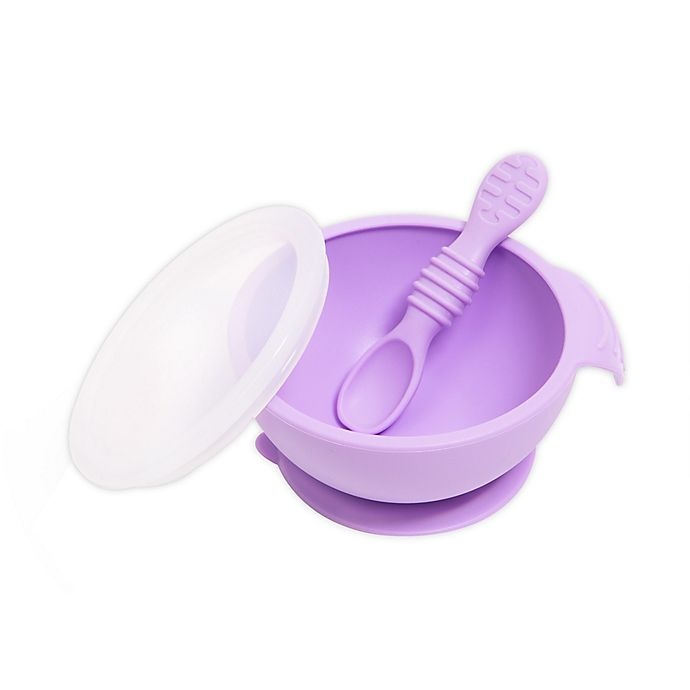 slide 1 of 2, Bumkins Silicone First Feeding Set with Lid and Spoon - Lavender, 1 ct