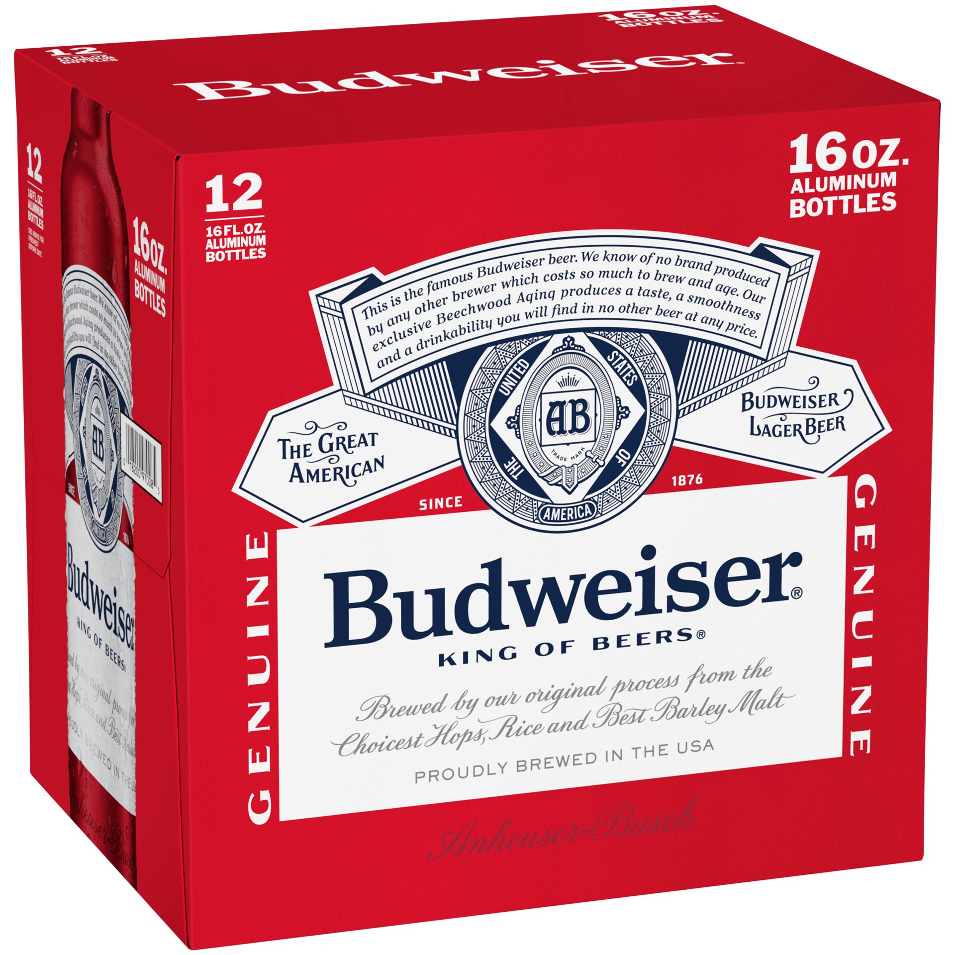 slide 1 of 5, Budweiser American Lager Beer 12 Pack, 16 fl oz Aluminum Bottles, 12 ct; 16 oz