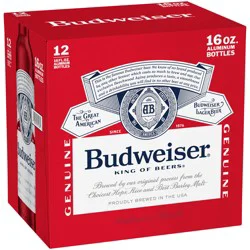 Budweiser American Lager Beer 12 Pack, 16 fl oz Aluminum Bottles