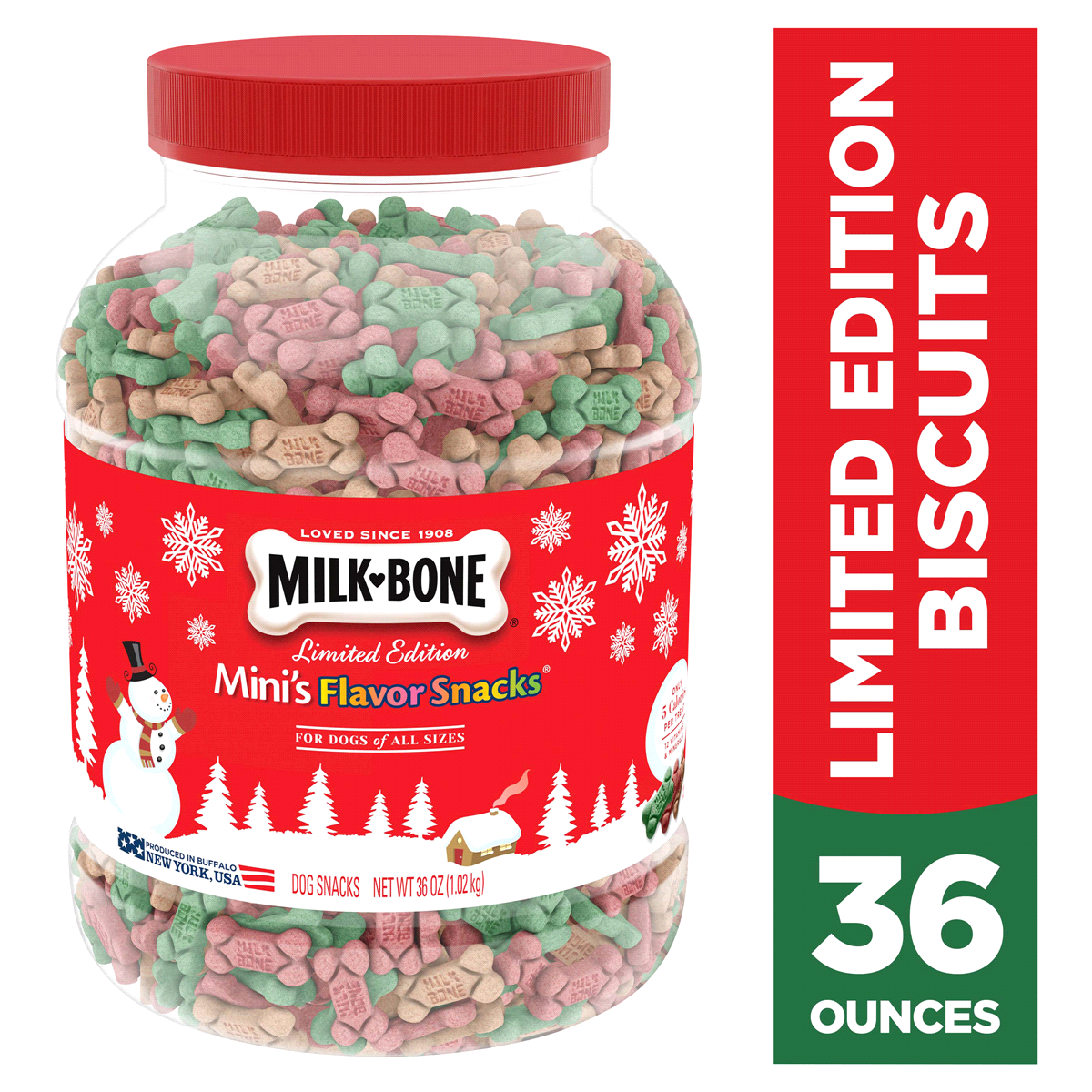 slide 1 of 1, Milk-Bone Mini’s Flavor Snacks Dog Biscuits, Fun Holiday Dog Treats ister, 36 oz