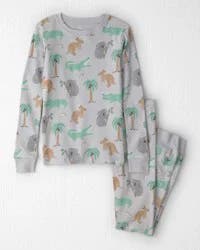 Littleplanet Kid 2-Piece Organic Cotton Ribbed Pajama Set in Aussie Friends Print - Size 6