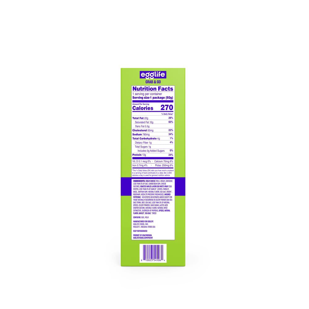 slide 4 of 4, Egglife® Grab & Go Pepperoni & Cream Cheese with Roasted Garlic & Herb Egg White Wrap, 3.2 oz