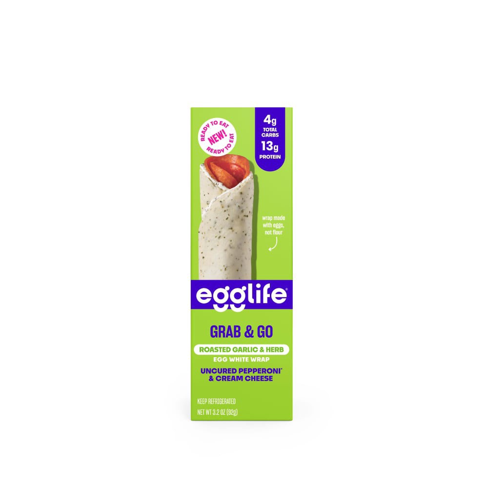 slide 1 of 4, Egglife® Grab & Go Pepperoni & Cream Cheese with Roasted Garlic & Herb Egg White Wrap, 3.2 oz