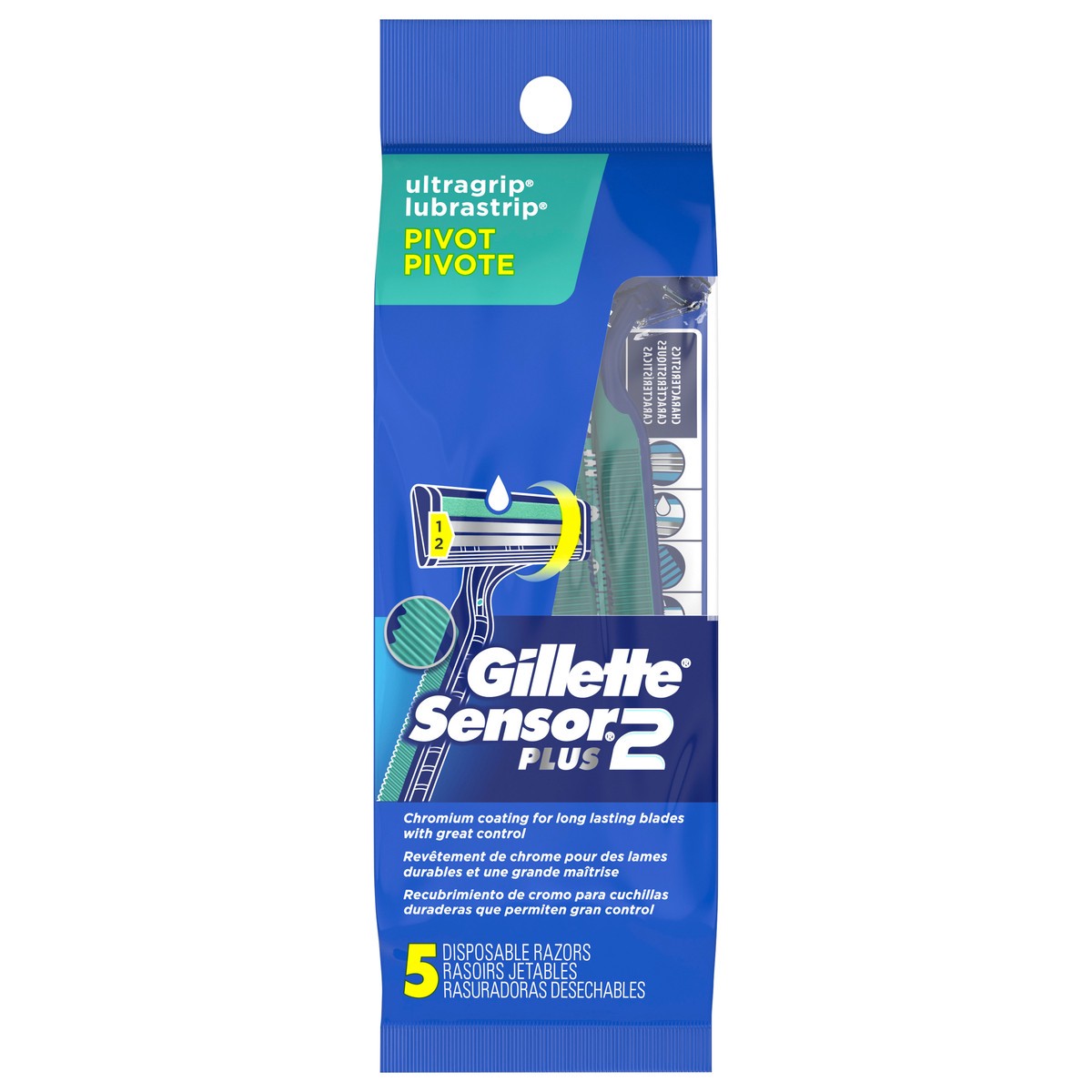 slide 1 of 1, Gillette Sensor2 Plus Pivoting Head Men''s Disposable Razors, 5 Count, 5 ct