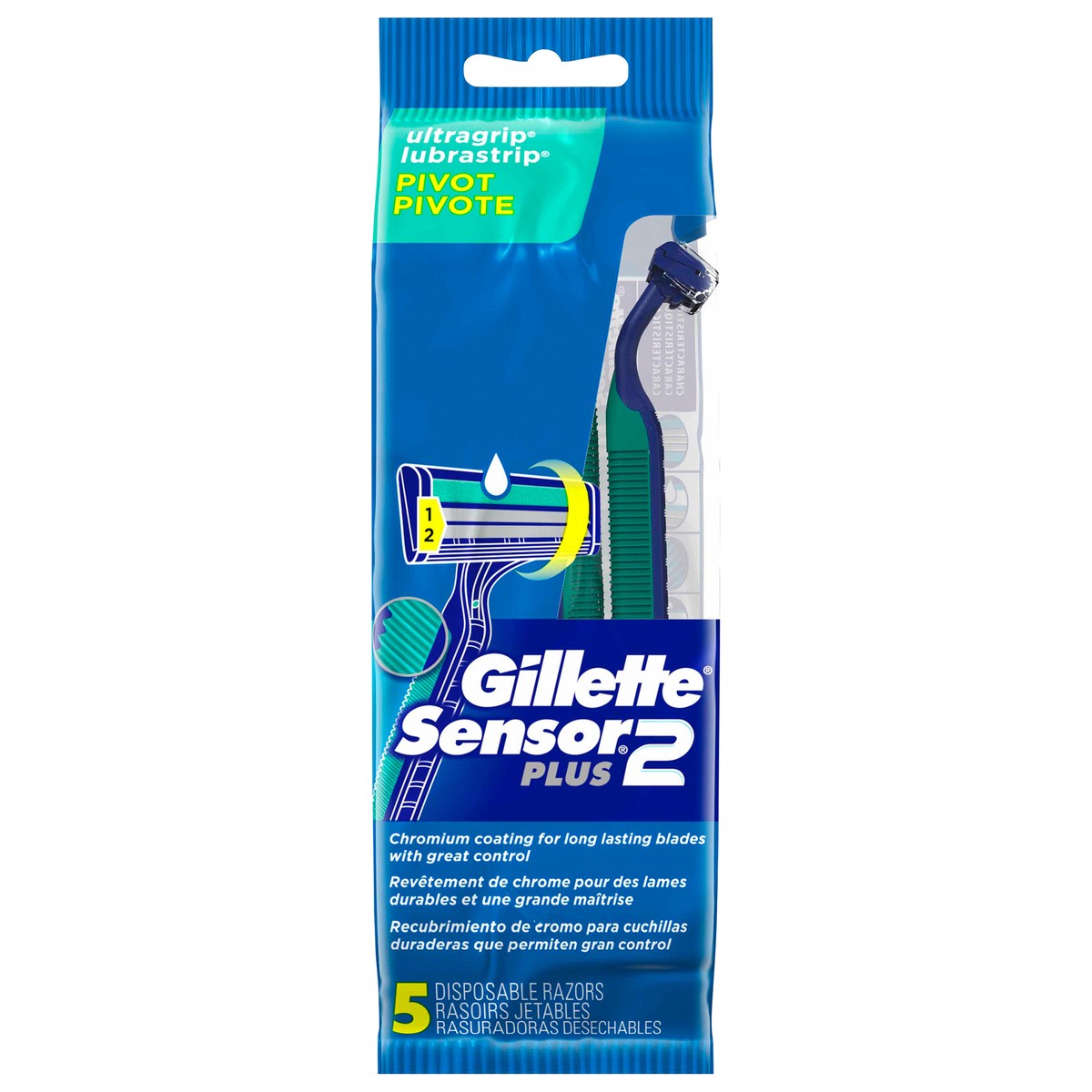 slide 1 of 1, Gillette Sensor2 Plus Ultragrip Pivot Disposable Razors 5 ea, 5 ct