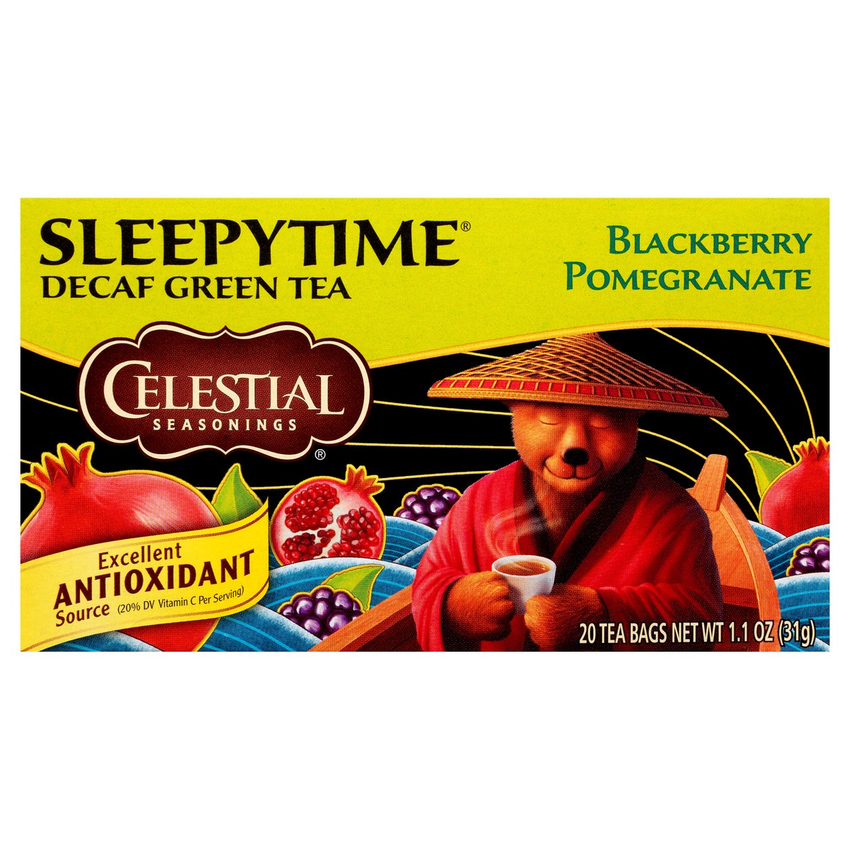 slide 10 of 10, Celestial Seasonings Sleepytime Blackberry Pomegranate Decaf Green Tea Bags 20 ct Box, 1.1 oz