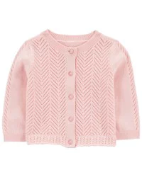 Oshkosh Baby Pointelle Button-Front Sweater Knit Cardigan Pink 24M