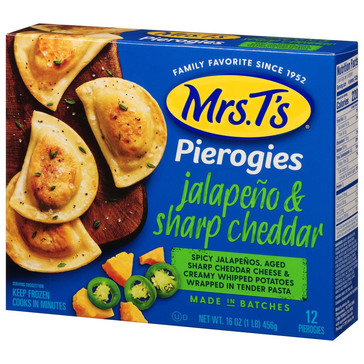 slide 5 of 13, Mrs. T's Potato Cheddar & Jalapeno Pierogies, 16 oz