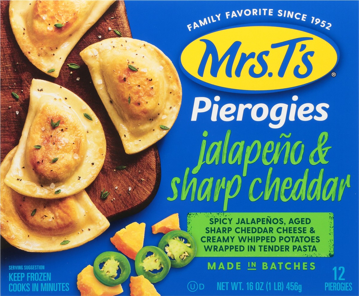 slide 1 of 13, Mrs. T's Potato Cheddar & Jalapeno Pierogies, 16 oz