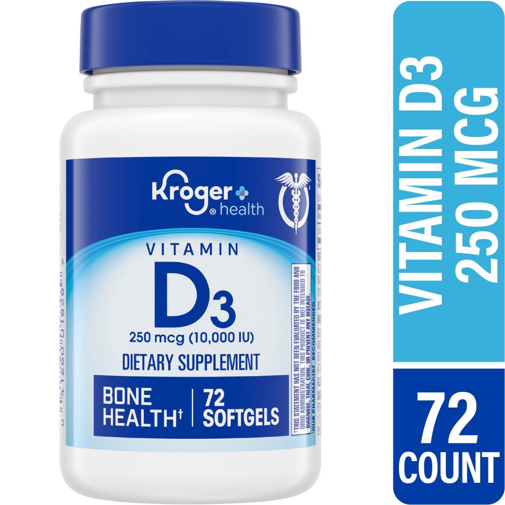 slide 3 of 6, Kroger Vitamin D3 Dietary Supplement Softgels 250 Mcg, 72 ct