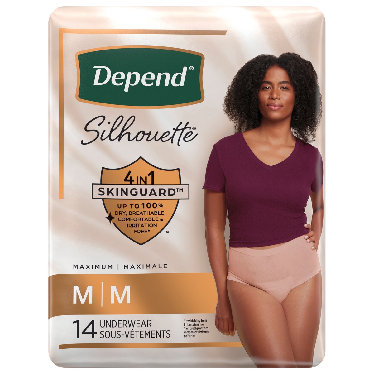 slide 11 of 12, Depend Silhouette Adult Incontinence & Postpartum Bladder Leak Underwear for Women, Maximum Absorbency, Medium, Pink, 14 Count, 14 ct