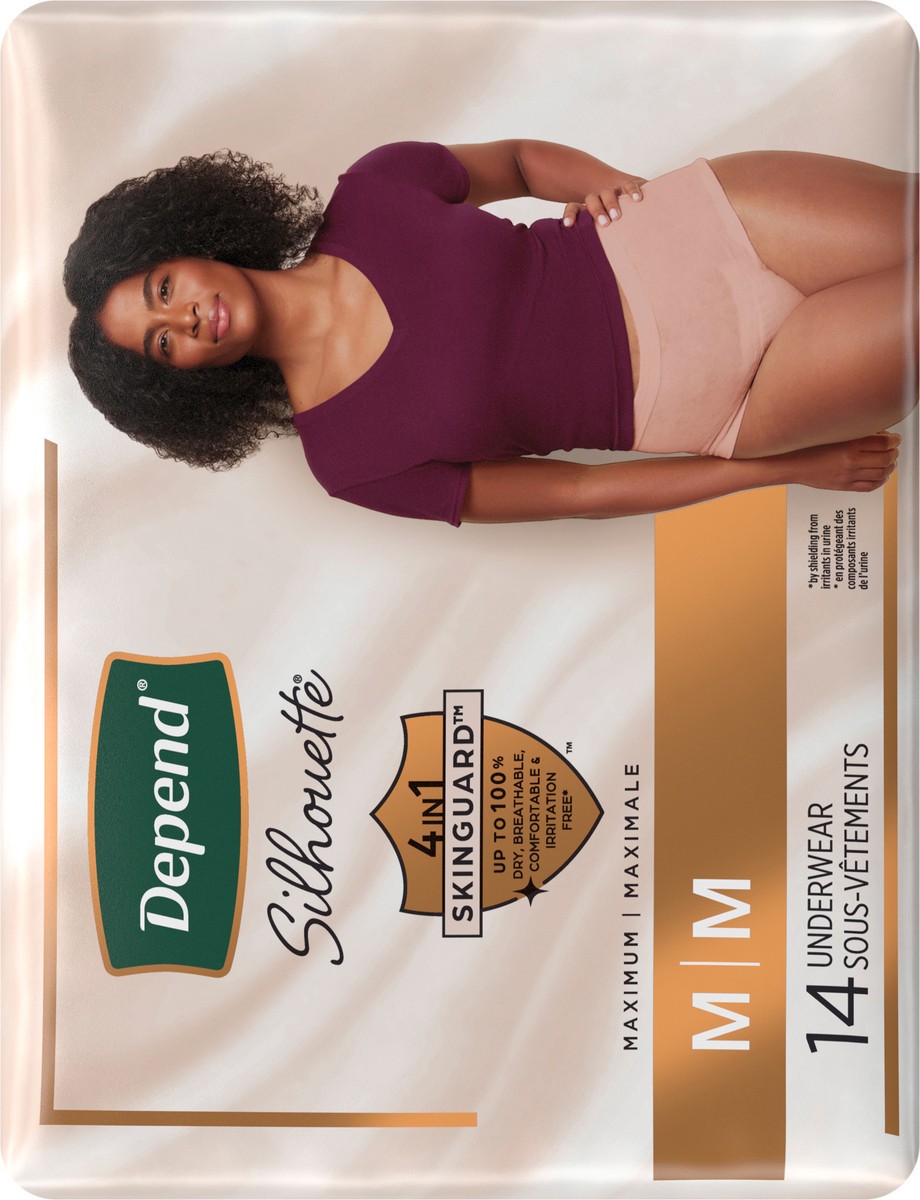 slide 7 of 12, Depend Silhouette Adult Incontinence & Postpartum Bladder Leak Underwear for Women, Maximum Absorbency, Medium, Pink, 14 Count, 14 ct