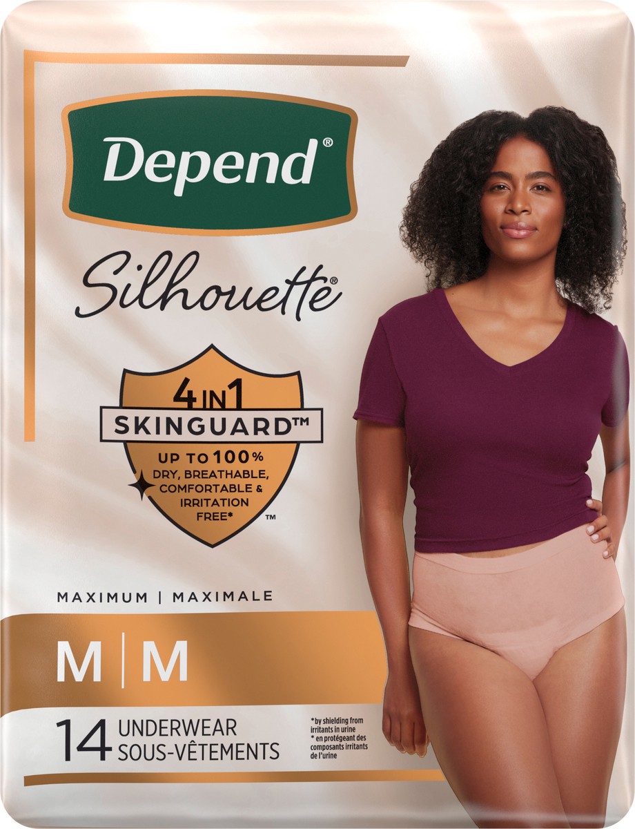 slide 8 of 12, Depend Silhouette Adult Incontinence & Postpartum Bladder Leak Underwear for Women, Maximum Absorbency, Medium, Pink, 14 Count, 14 ct