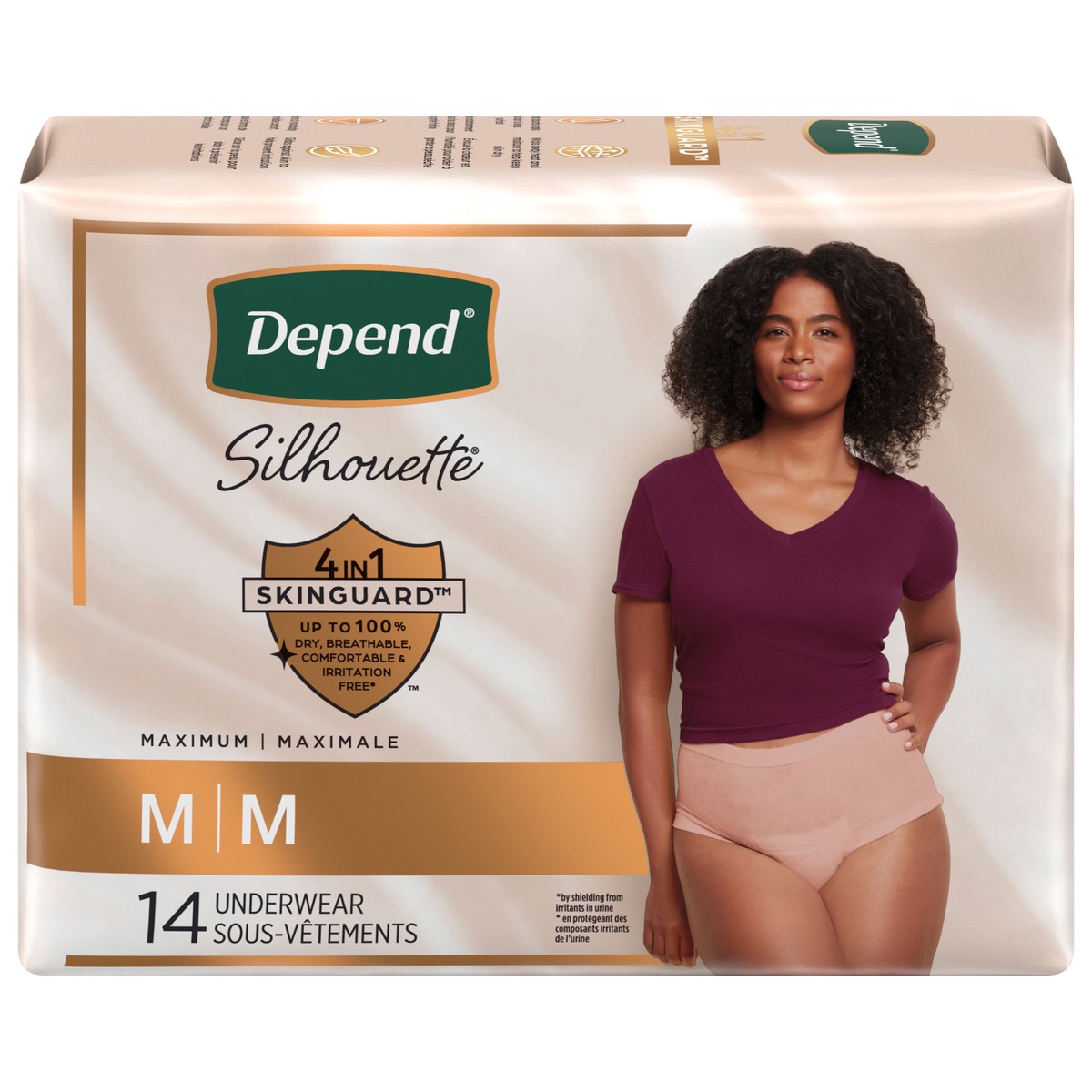 slide 9 of 12, Depend Silhouette Adult Incontinence & Postpartum Bladder Leak Underwear for Women, Maximum Absorbency, Medium, Pink, 14 Count, 14 ct