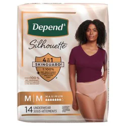 Depend Silhouette Adult Incontinence & Postpartum Bladder Leak Underwear for Women, Maximum Absorbency, Medium, Pink, 14 Count