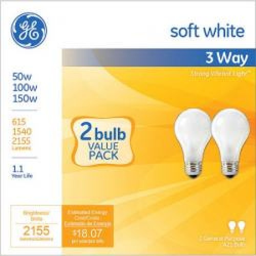slide 1 of 1, GE 3-Way Soft White Light Bulbs, 2 ct