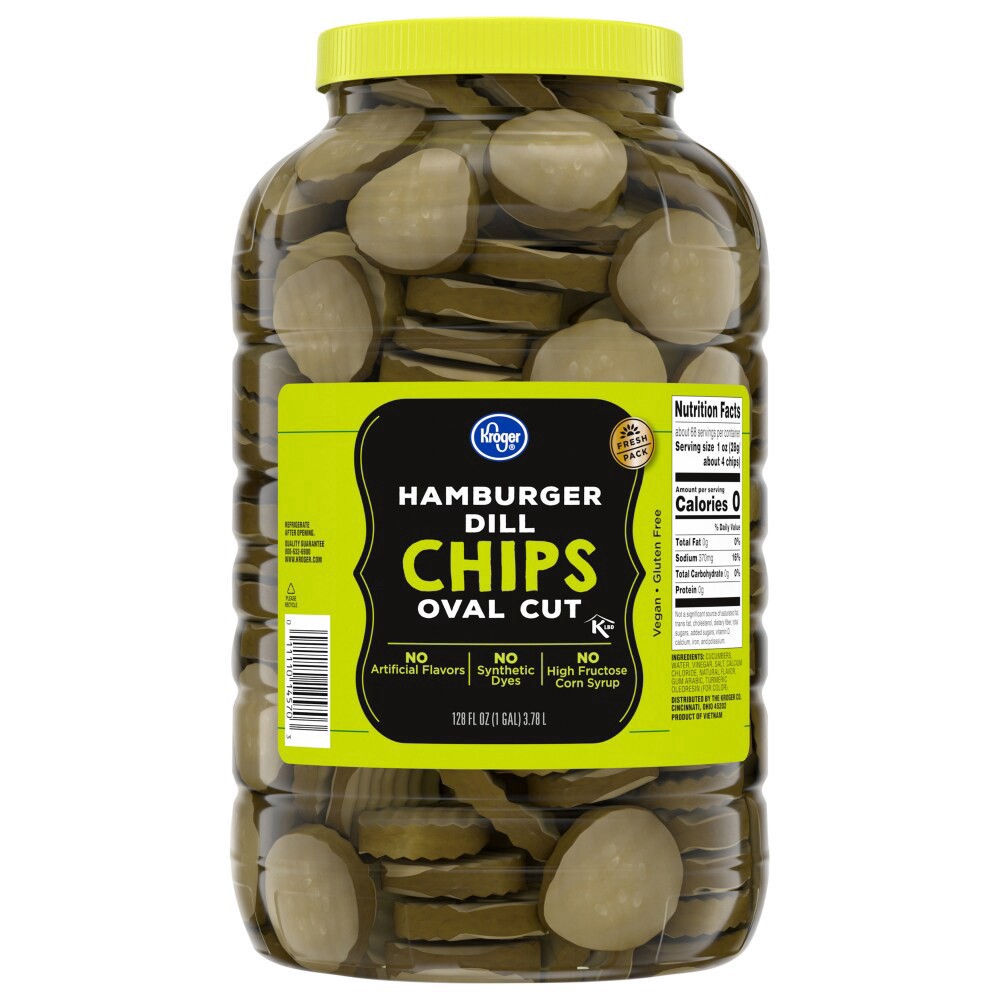 slide 1 of 1, Kroger® Hamburger Dill Chips, 128 fl oz