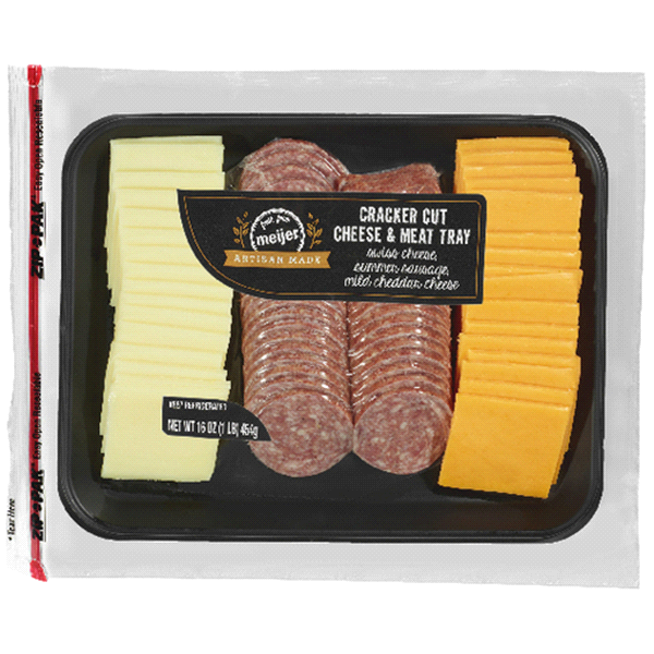 slide 1 of 1, Meijer Cracker Cut Cheese & Meat Tray, 16 oz