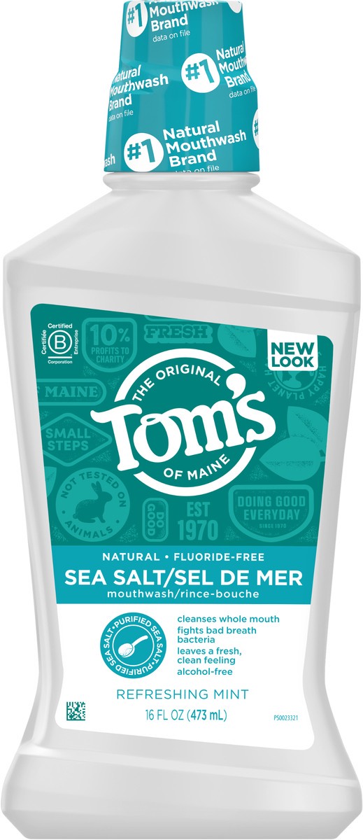 slide 2 of 2, Tom's of Maine Sea Salt Natural Alcohol-Free Mouthwash, Refreshing Mint, 16 oz. 6-Pack, 16 oz