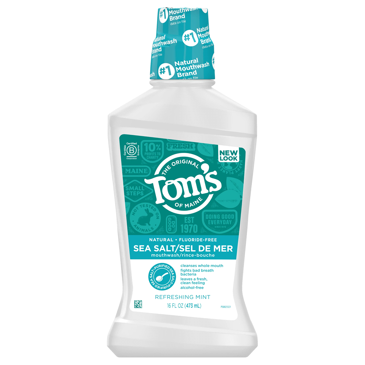 slide 1 of 2, Tom's of Maine Sea Salt Natural Alcohol-Free Mouthwash, Refreshing Mint, 16 oz. 6-Pack, 16 oz