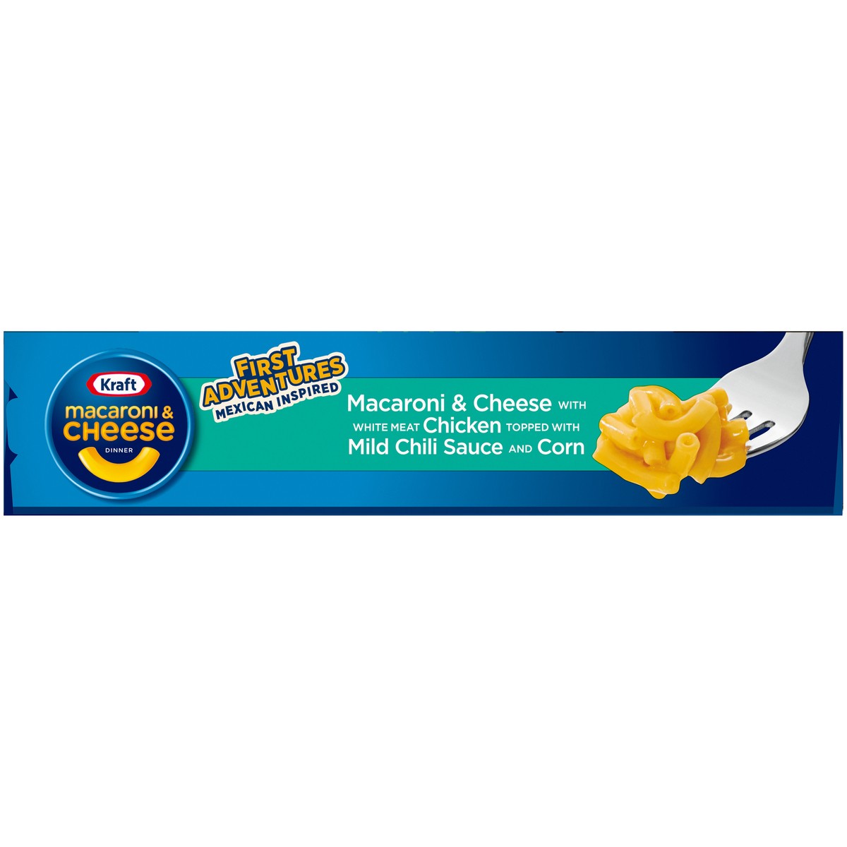 slide 8 of 14, Kraft First Adventures Mexican Inspired Macaroni & Cheese Frozen Dinner with Fajita Chicken, Mild Chili Sauce & Corn, 8.5 oz Box, 8.5 oz