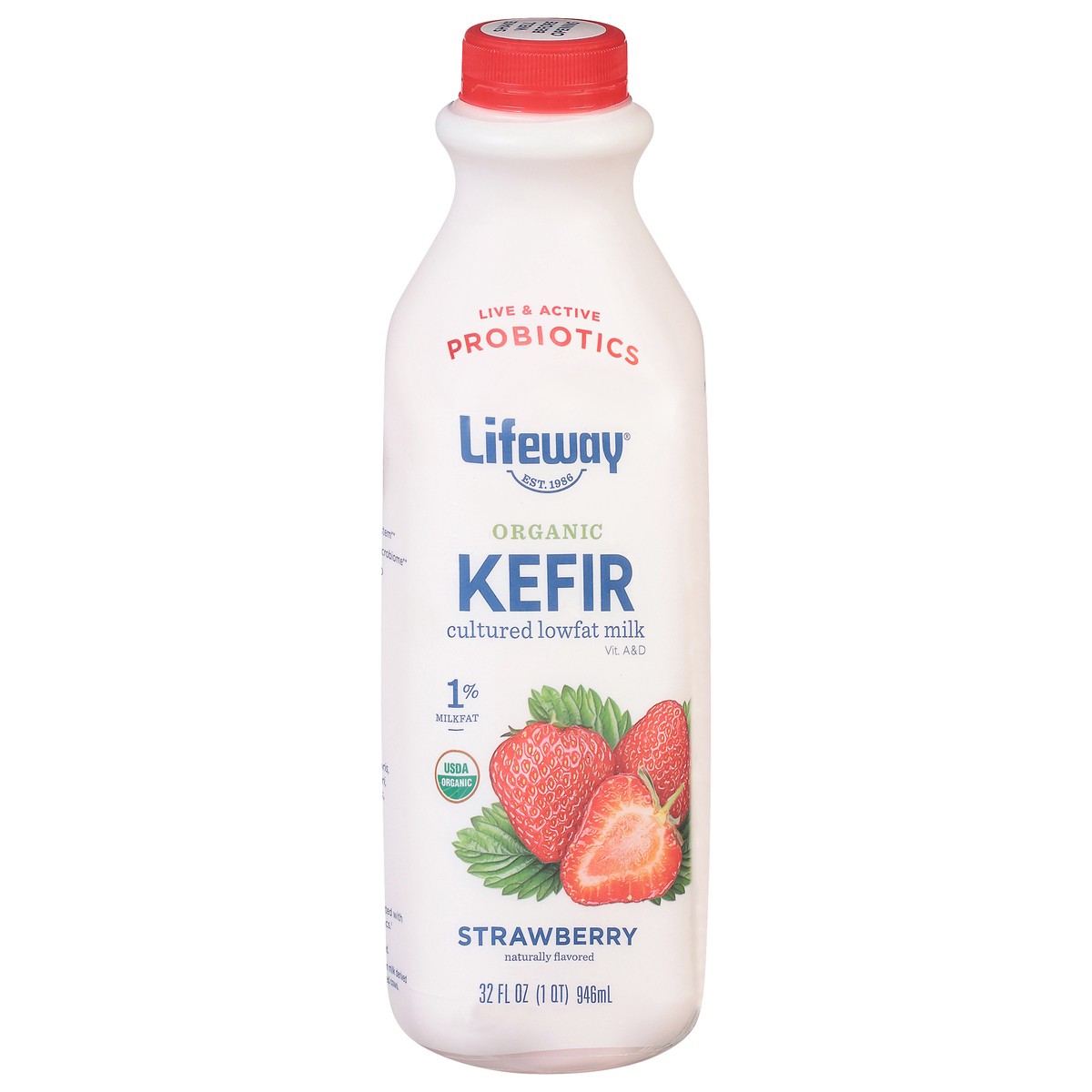 slide 1 of 9, Lifeway Organic 1% Milkfat Strawberry Kefir 32 fl oz, 32 fl oz