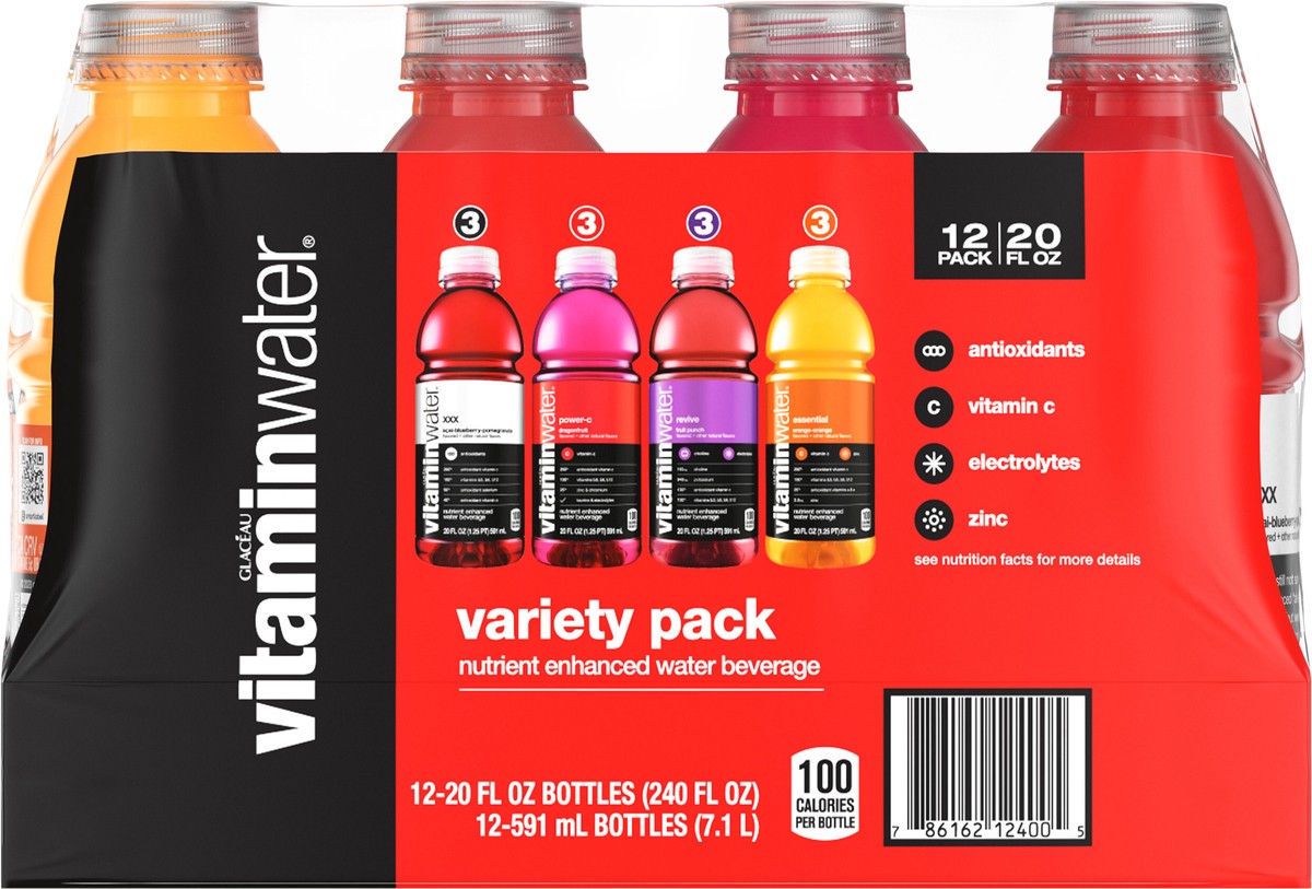 slide 7 of 9, vitaminwater variety pack nutrient enhanced water w/ vitamins, 20 fl oz, 12 Pack,, 