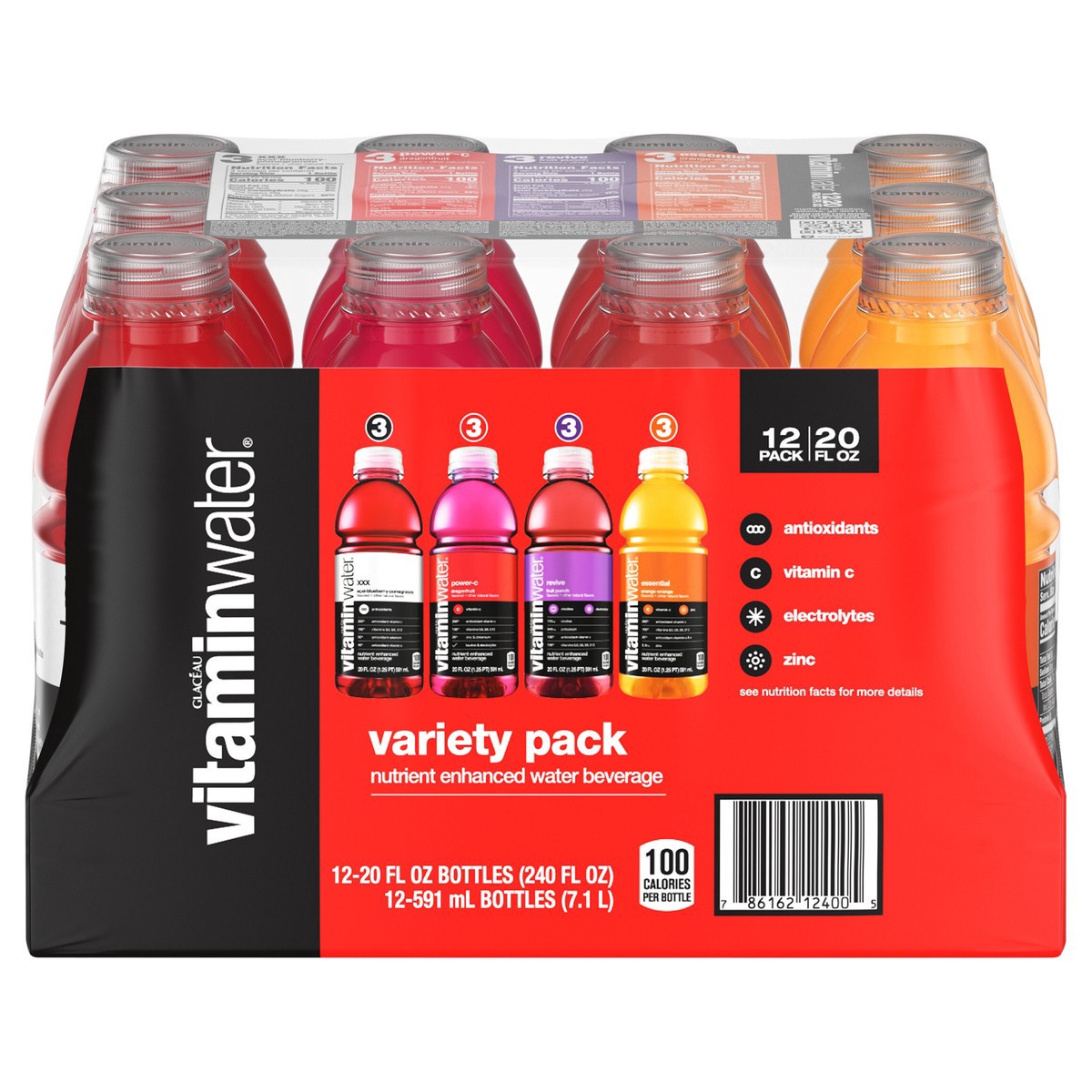 slide 1 of 9, vitaminwater variety pack nutrient enhanced water w/ vitamins, 20 fl oz, 12 Pack,, 