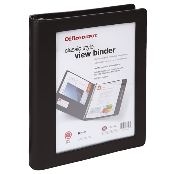 slide 1 of 1, Office Depot Brand Classic-Style View Binder, 1'' Rings, Black, 1 ct