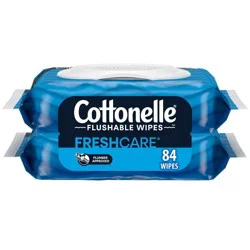 Cottonelle Fresh Care Flushable Wet Wipes, Adult Wet Wipes, 2 Flip-Top Packs (42 Wipes per Pack), 84 Total Wipes